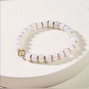Stella & Dot modern bohemian beaded stretch bracelet in white.